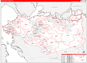 Contra Costa Wall Map Red Line Style